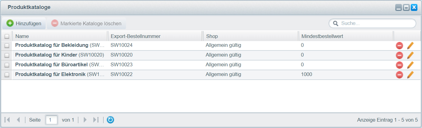  Übersicht der Produktkataloge