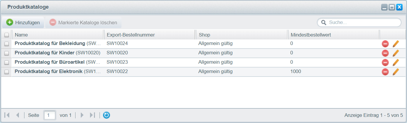  Übersicht der Produktkataloge