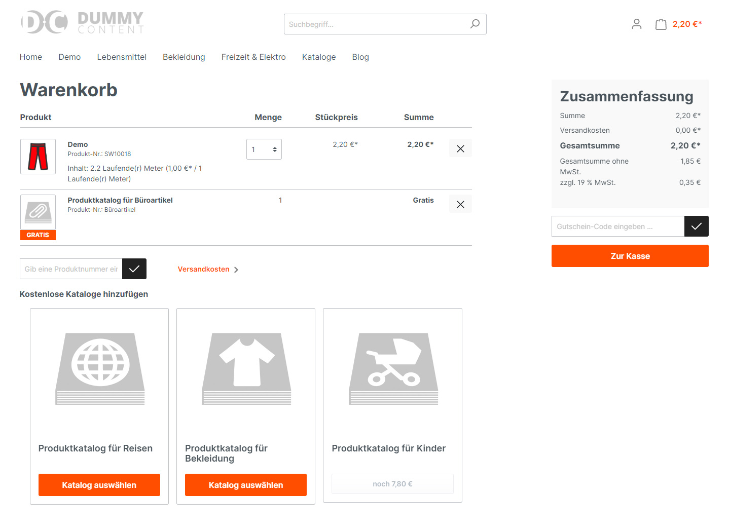 Produktkataloge im Checkout